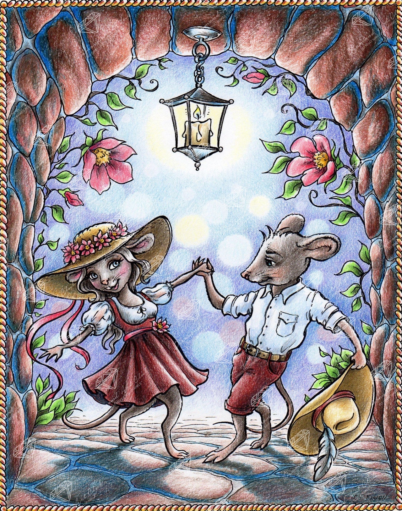 Diamond Painting Dancing Mouse Couple 22" x 28″ (56cm x 71cm) / Square with 49 Colors including 2 ABs / 62,600