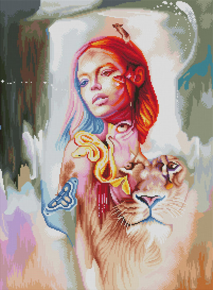 Diamond Painting Demure Wisdom GMA 20" x 27″ (51cm x 69cm) / Square with 60 Colors including 4 ABs / 54,874