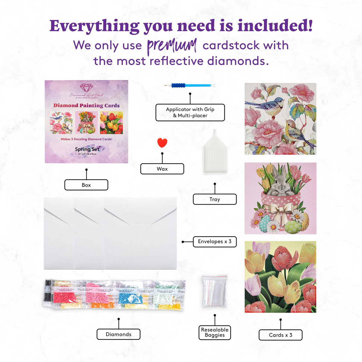 Diamond Painting Diamond Painting Spring Greeting Cards (3 pack) 5.9" x 5.9" (15cm x 15cm) / Round