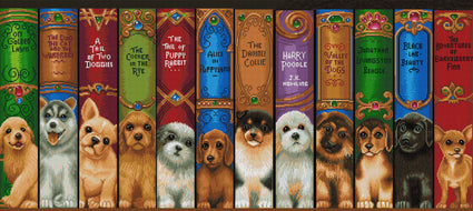Diamond Painting Dog Bookshelf 49" x 22" (125cm x 56cm) / Square with 53 Colors including 4 ABs / 112,224