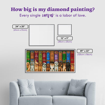 Diamond Painting Dog Bookshelf 49" x 22" (125cm x 56cm) / Square with 53 Colors including 4 ABs / 112,224
