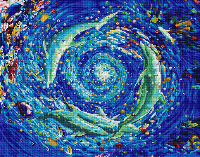 Diamond Painting Dolphin Vortex 28" x 22" (70.7cm x 55.8cm) / Square with 50 Colors including 4 ABs / 63,616