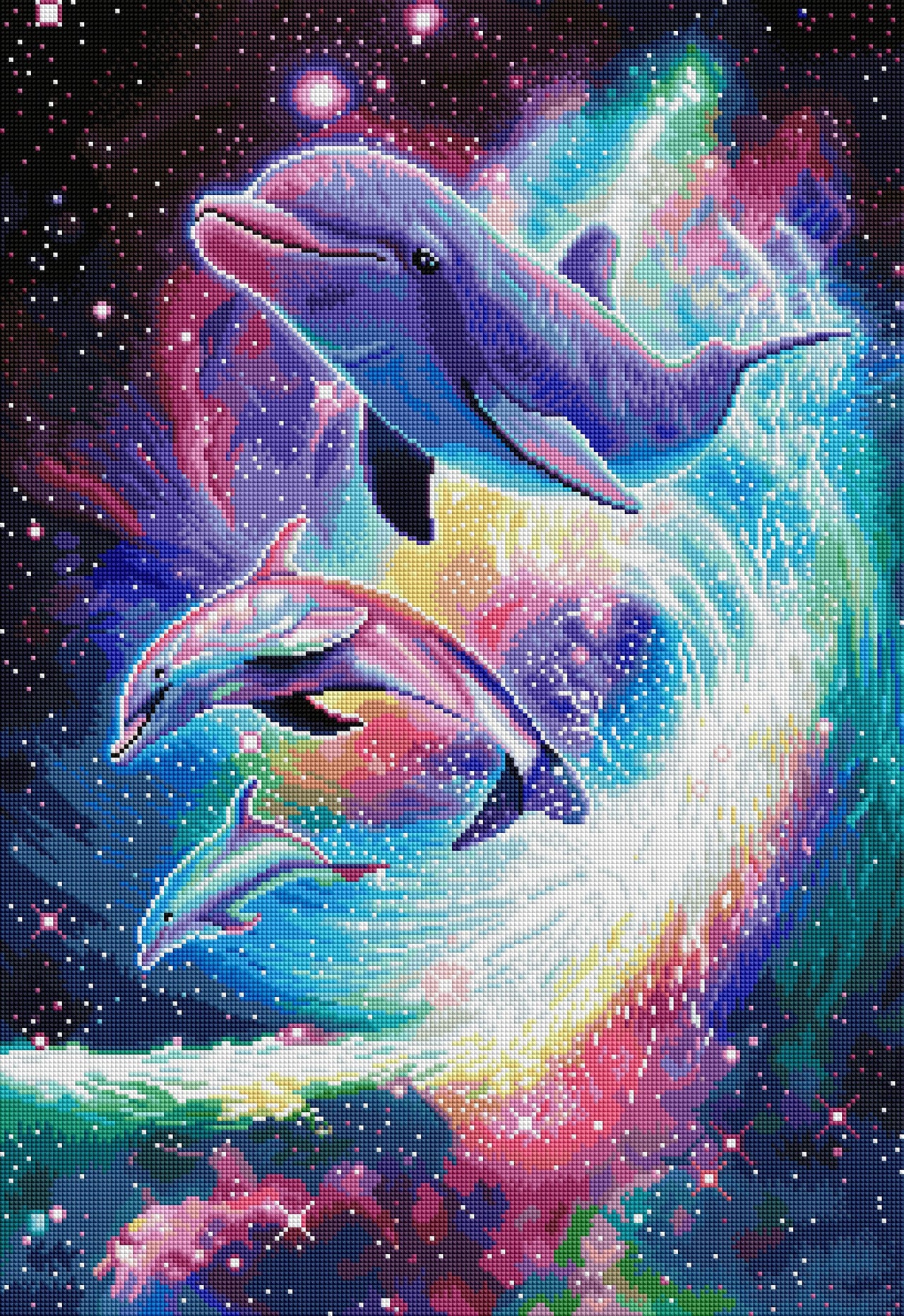 Diamond Painting Dolphins 20" x 29" (50.8cm x 74cm) / Square with 61 Colors including 5 ABs / 60,588