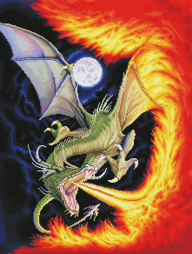 Diamond Painting Dragon of Fire 22" x 29″ (56cm x 74cm) / Square With 66 Colors Including 4 ABs / 64,533
