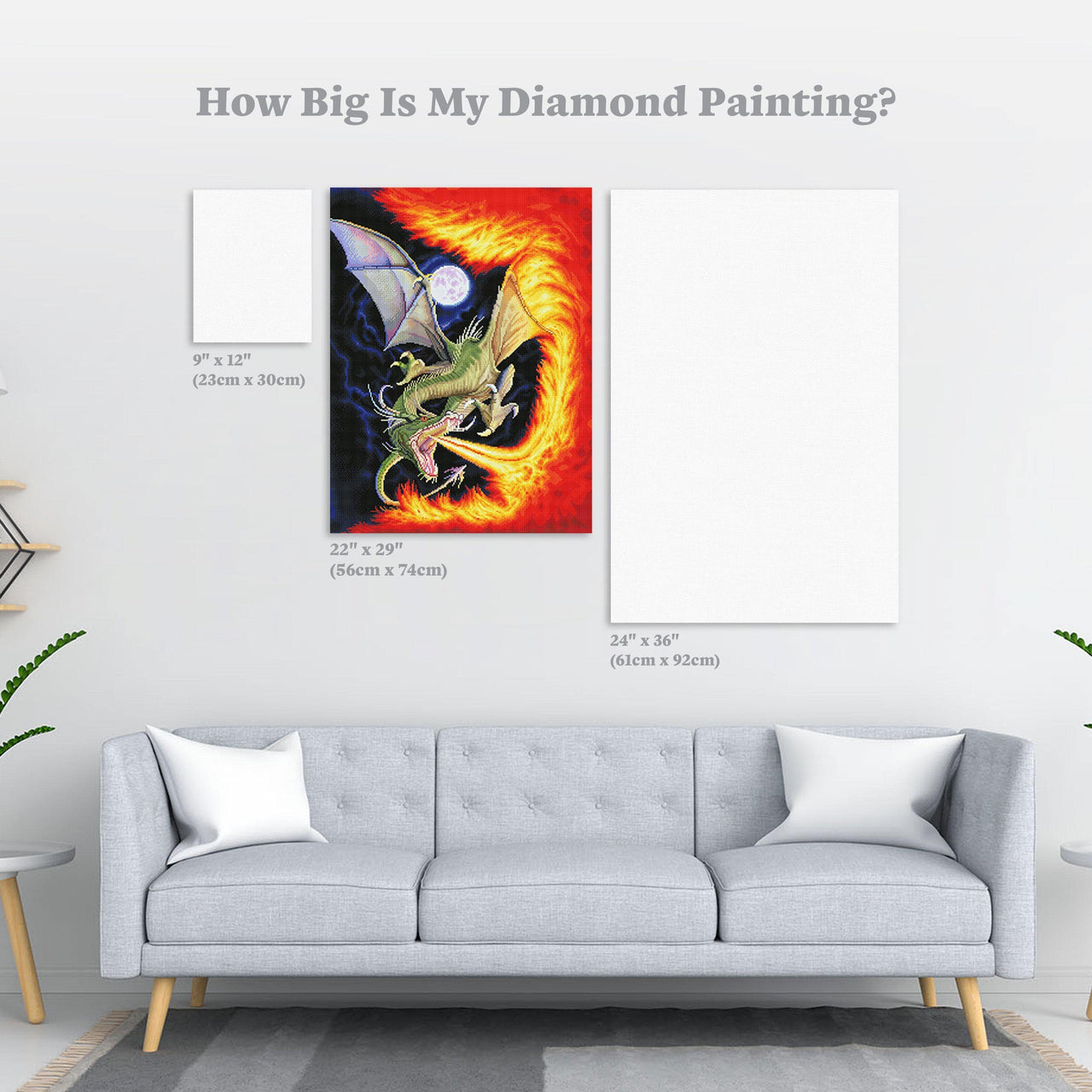 Diamond Painting Dragon of Fire 22" x 29″ (56cm x 74cm) / Square With 66 Colors Including 4 ABs / 64,533