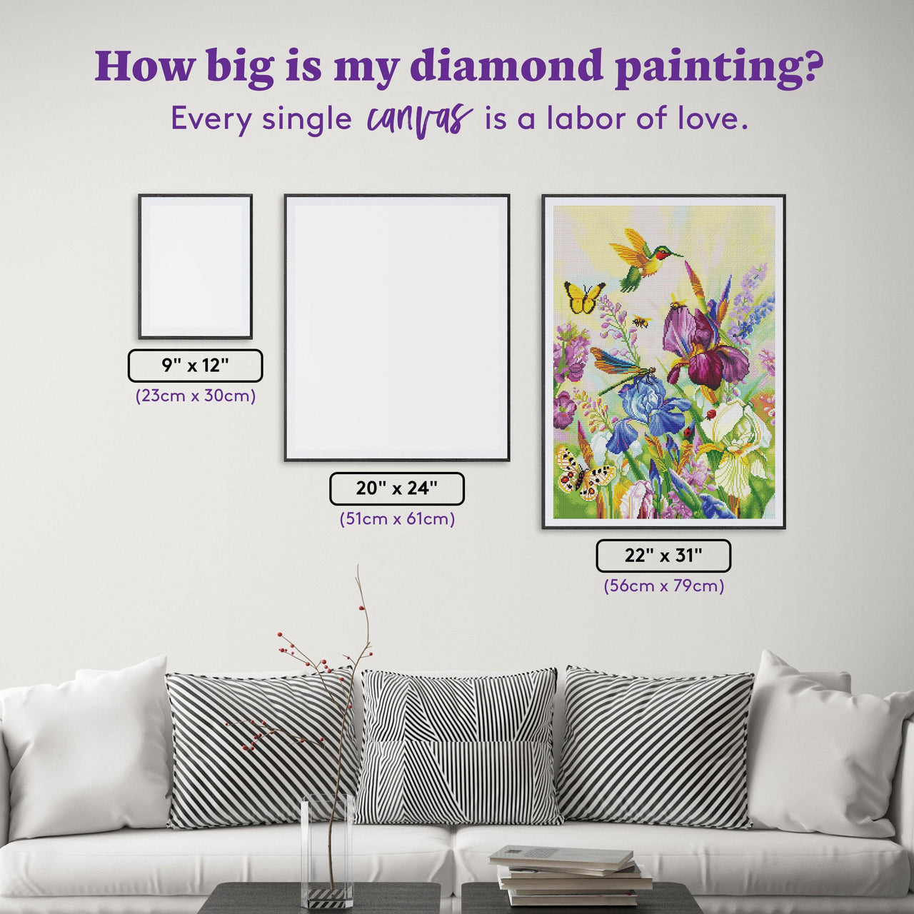 Diamond Painting Dragonflies and Hummingbirds 22" x 31" (56cm x 79cm) / Round with 59 Colors including 4 ABs / 55,919