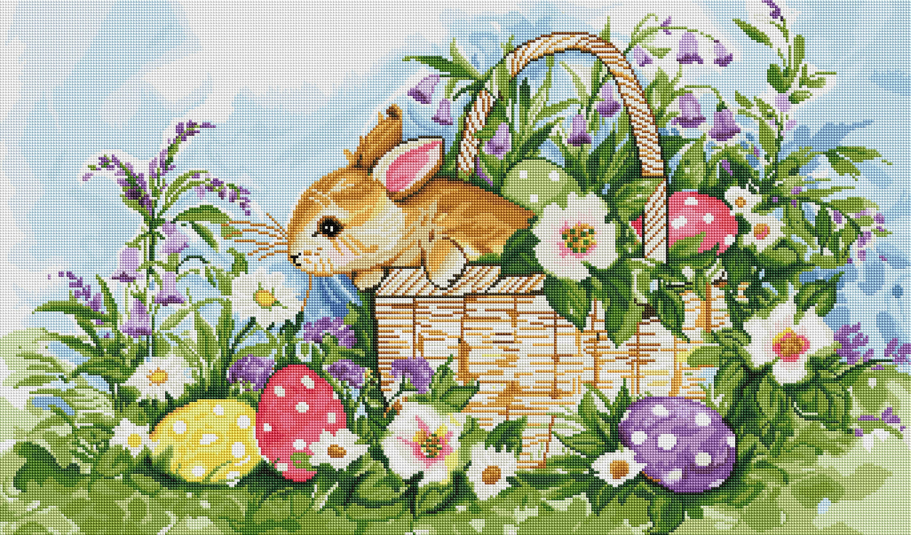 Diamond Painting Easter Bunny Basket 34" x 20″ (86cm x 51cm) / Square with 42 Colors including 2 ABs / 68,738