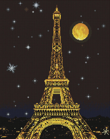 Diamond Painting Eiffel Night 20" x 25" (51cm x 64cm) / Round with 15 Colors including 1 ABs / 41,268