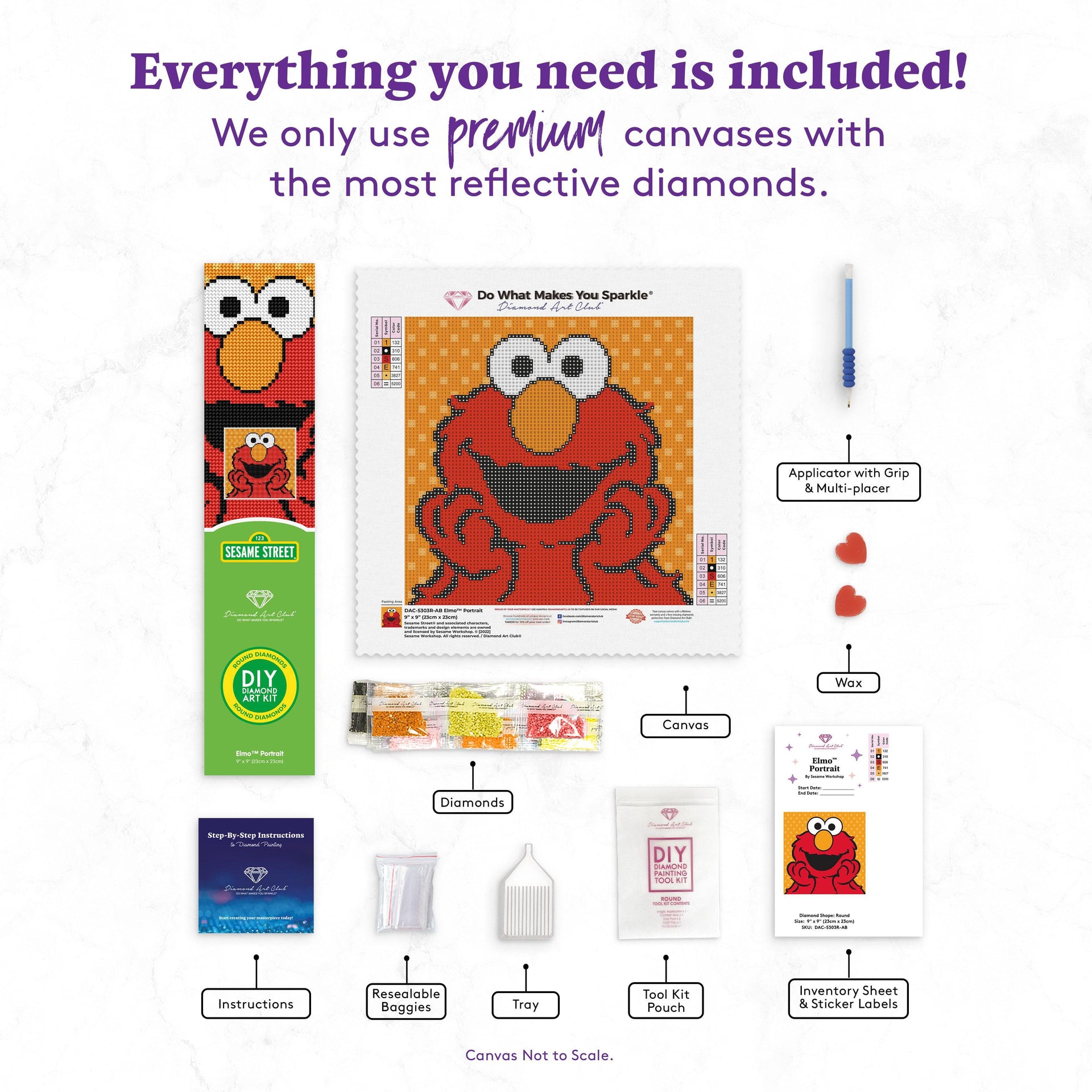 Diamond Painting Elmo™ Portrait 9" x 9" (23cm x 23cm) / Round with 6 Colors including 1 AB / 6,561
