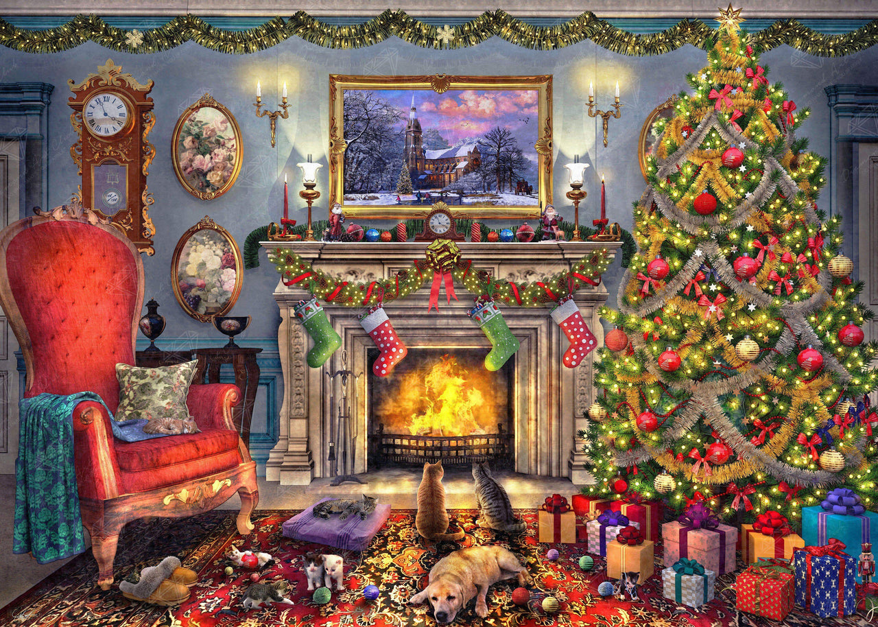 Diamond Painting Festive Fireplace 38.6" x 27.6″ (98cm x 70cm) / Square with 65 Colors including 3 ABs / 107,471