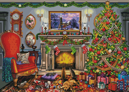 Diamond Painting Festive Fireplace 38.6" x 27.6″ (98cm x 70cm) / Square with 65 Colors including 3 ABs / 107,471