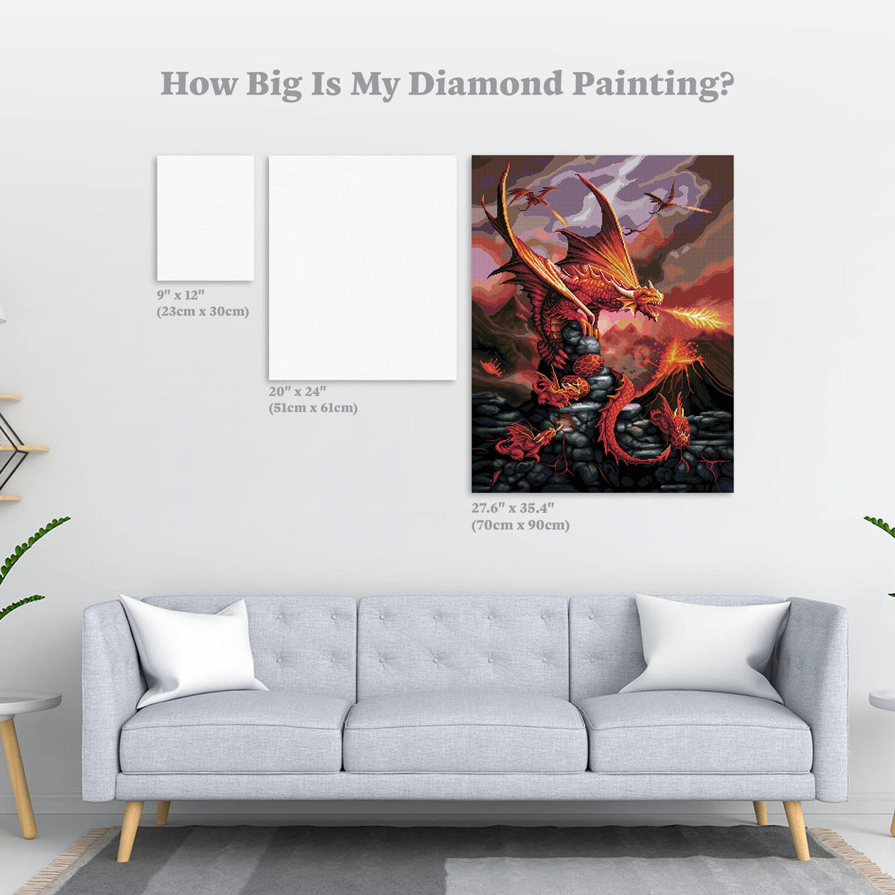 Diamond Painting Fire Dragon 27.6" x 35.4" (70cm x 90cm) / Square with 57 Colors and 5 ABs / 98,889