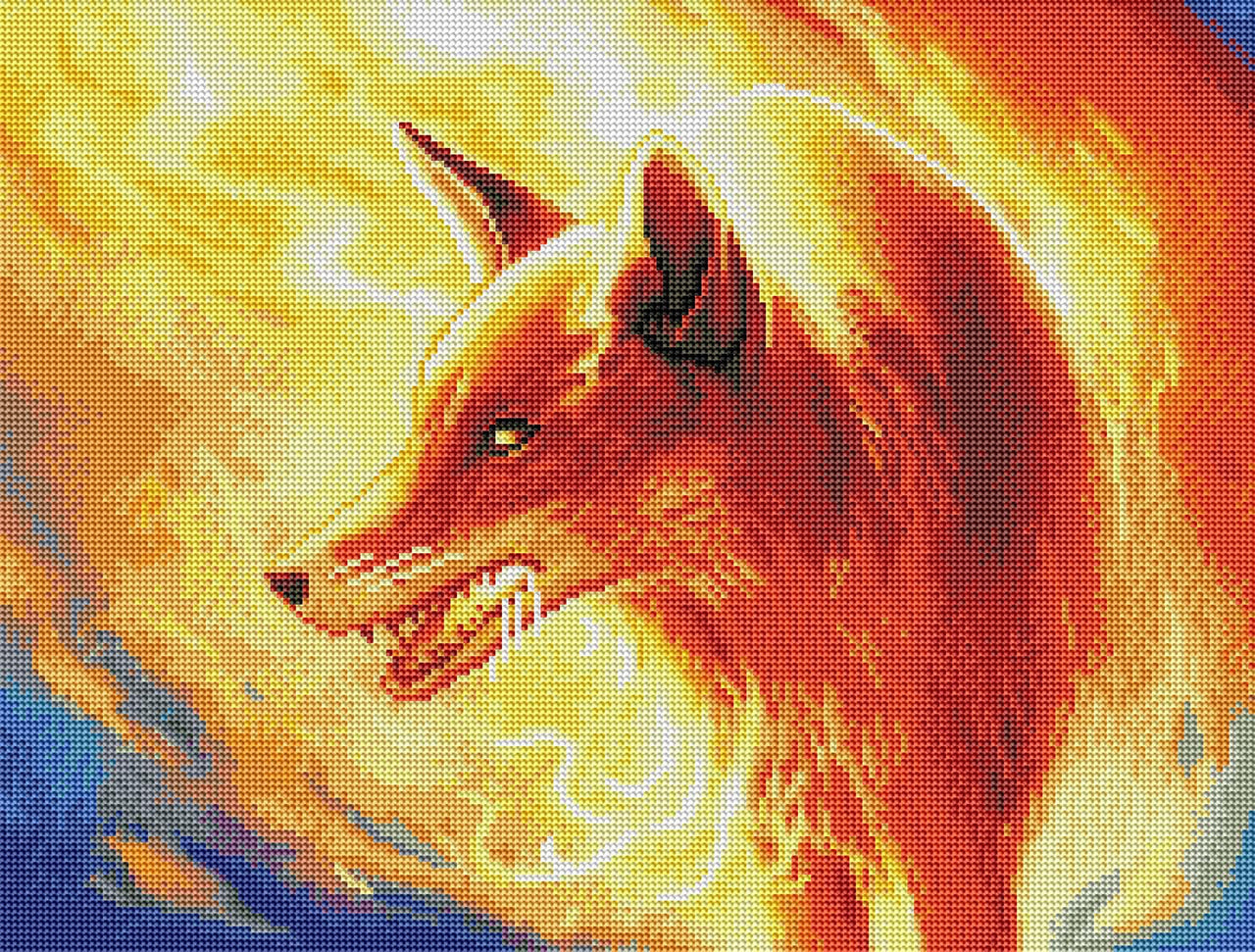 Diamond Painting Fire Fox 16.5" x 21.7" (42cm x 55cm) / Round With 30 Colors Including 1 AB / 28,860
