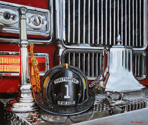 Diamond Painting Fire Truck and Helmet 26" x 22″ (66cm x 56cm) / Round with 31 Colors including 2 ABs