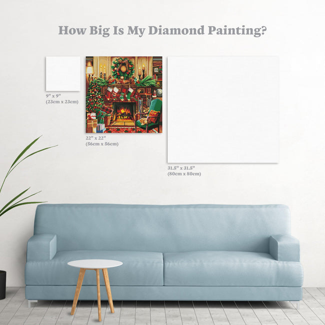Diamond Painting Fireside Christmas 22" x 22″ (56cm x 56cm) / Round With 38 Colors Including 2 ABs / 39,205