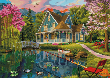 Diamond Painting Fishing Retreat 38.6" x 27.6" (98cm x 70cm) / Square with 64 Colors including 4 ABs / 110,433