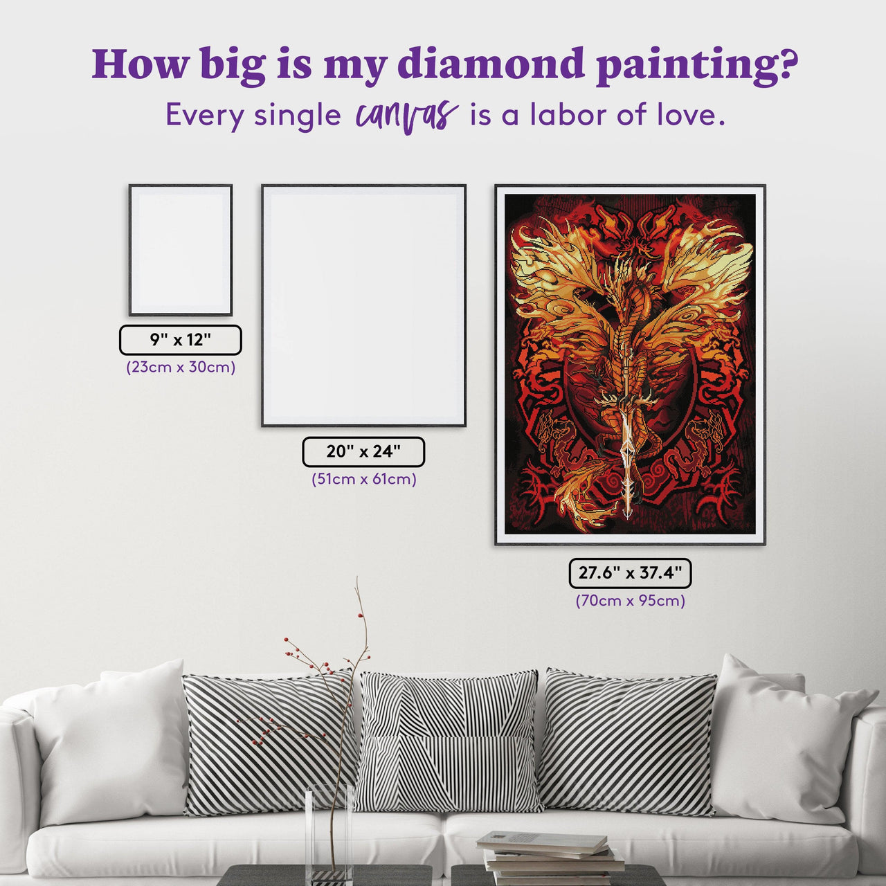 Diamond Painting Flameblade Dragon 27.6" x 37.4" (70cm x 95cm) / Square with 31 Colors including 5 ABs / 107,061
