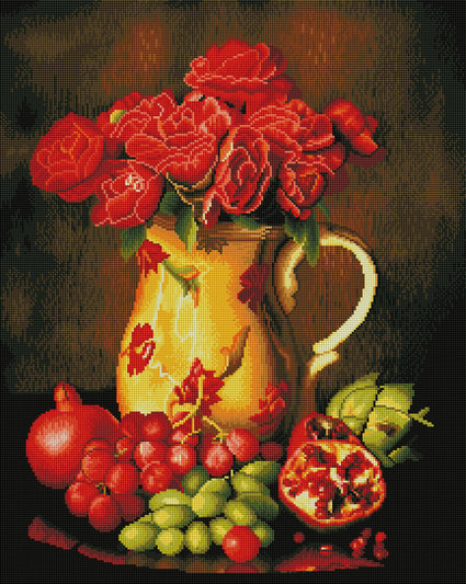 Diamond Painting Flower and Fruits 21.6" x 27.2″ (55cm x 69cm) / Square With 33 Colors Including 3 ABs / 58,536