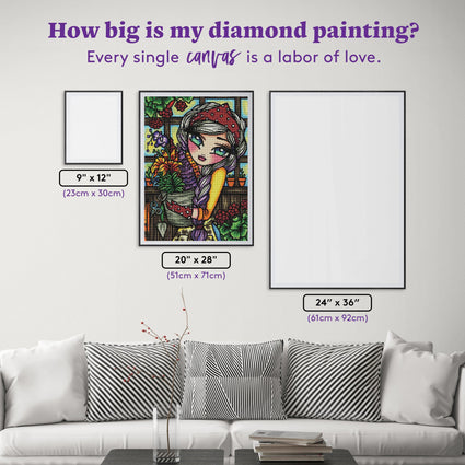 Diamond Painting Flower Market Girl 20" x 28" (51cm x 71cm) / Round with 60 Colors including 4 ABs / 45,612