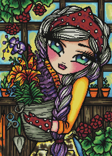 Diamond Painting Flower Market Girl 20" x 28" (51cm x 71cm) / Round with 60 Colors including 4 ABs / 45,612