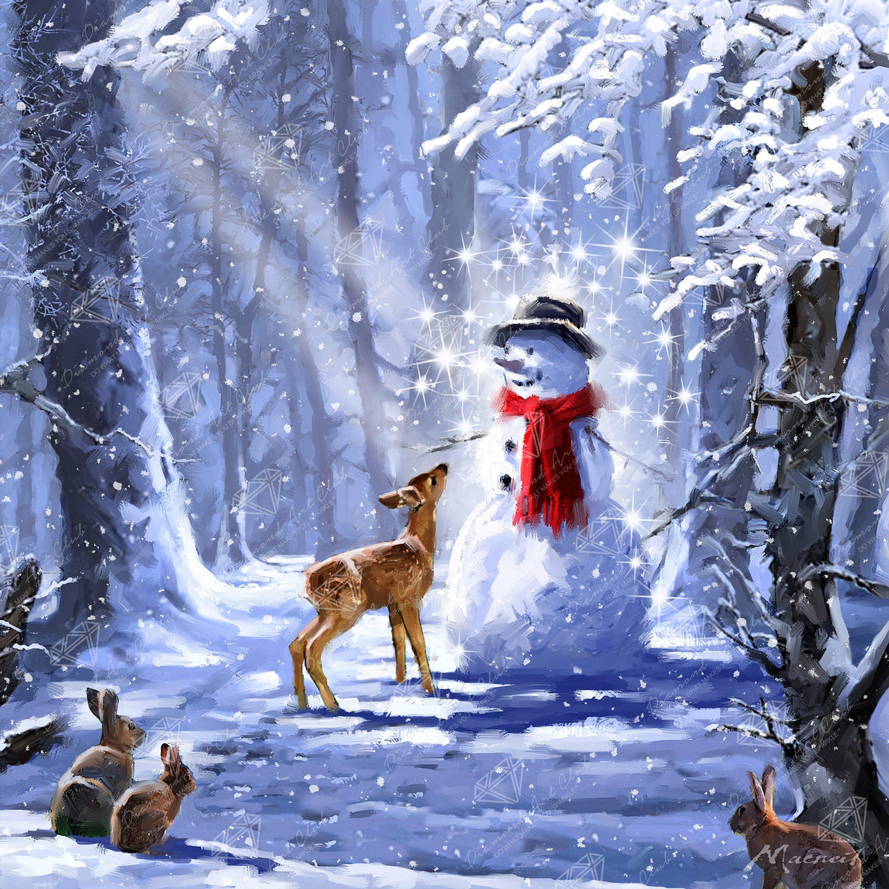 Diamond Painting Forest Snowman 22" x 22″ (56cm x 56cm) / Square With 40 Colors Including 4 ABs