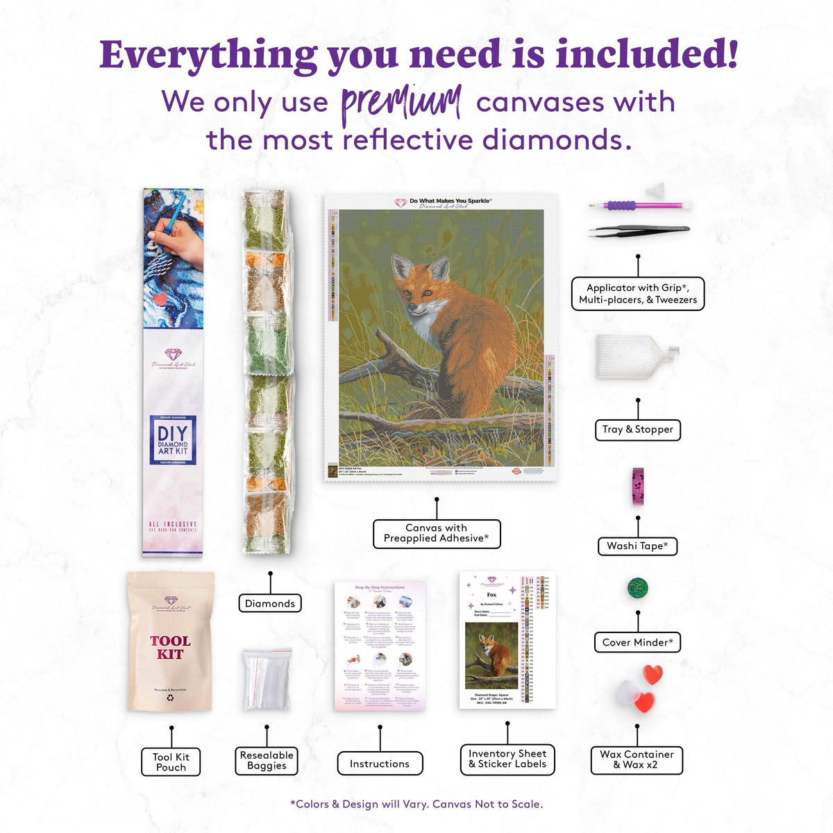 Diamond Painting Fox 20" x 25" (51cm x 64cm) / Square With 41 Colors Including 3 ABs / 52,224
