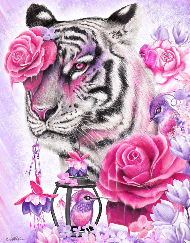 Diamond Painting Fuchsia Tiger 22" x 28″ (56cm x 71cm) / Round with 32 Colors including 2 ABs / 50,543