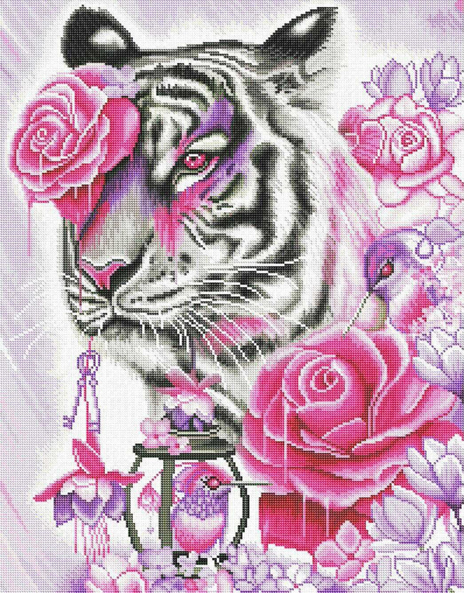Diamond Painting Fuchsia Tiger 22" x 28″ (56cm x 71cm) / Round with 32 Colors including 2 ABs / 50,543