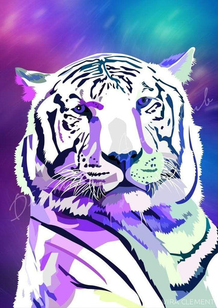 Diamond Painting Galaxy Tiger Round With Aurora Borealis Accents / 16.5″ x 23.6″ (42cm x 60cm) / 28 Colors including 1 AB