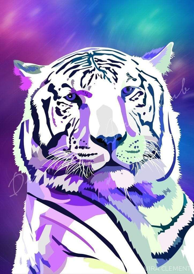Diamond Painting Galaxy Tiger Round With Aurora Borealis Accents / 16.5″ x 23.6″ (42cm x 60cm) / 28 Colors including 1 AB