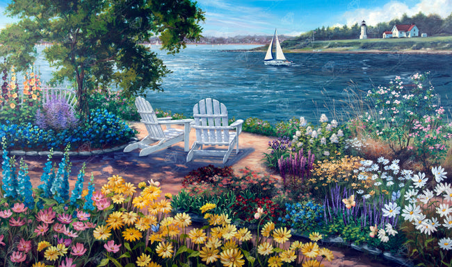 Diamond Painting Garden by the Bay 46.5" x 27.6" (118cm x 70cm) / Square with 64 Colors including 5 ABs / 129,636