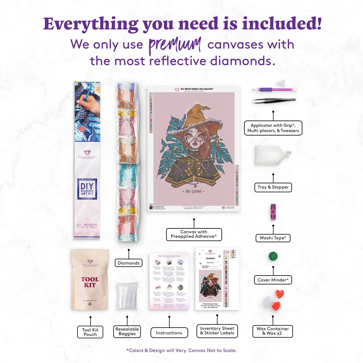 Diamond Painting Gemini 20" x 28" (51cm x 71cm) / Square with 37 Colors including 4 ABs / 56,481