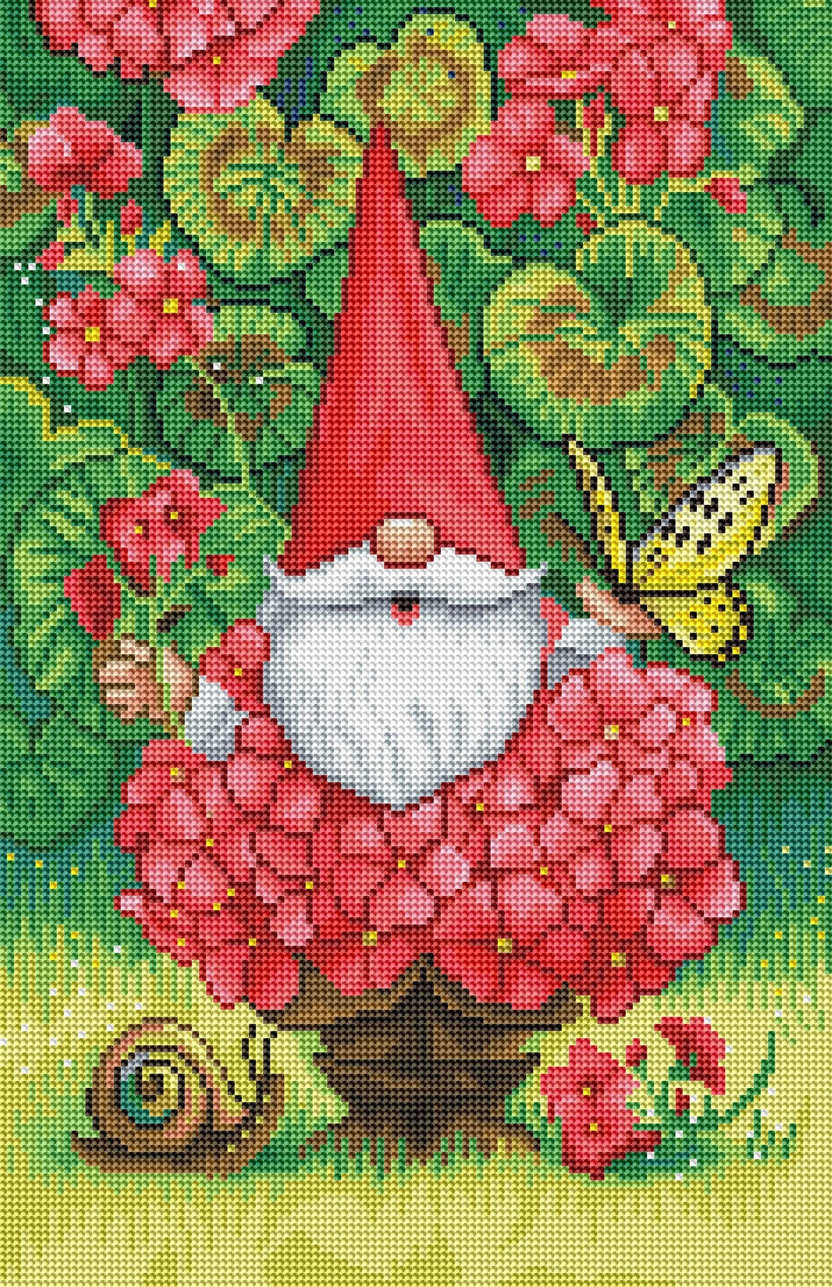 Diamond Painting Geranium Gnome 13" x 20" (32.8cm x 50.7cm) / Round with 41 Colors including 3 ABs / 21,177
