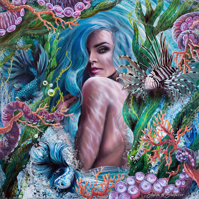 Diamond Painting Glass Mermaid 25.6" x 25.6" (65cm x 65cm) / Square With 53 Colors Including 5 ABs / 68,121