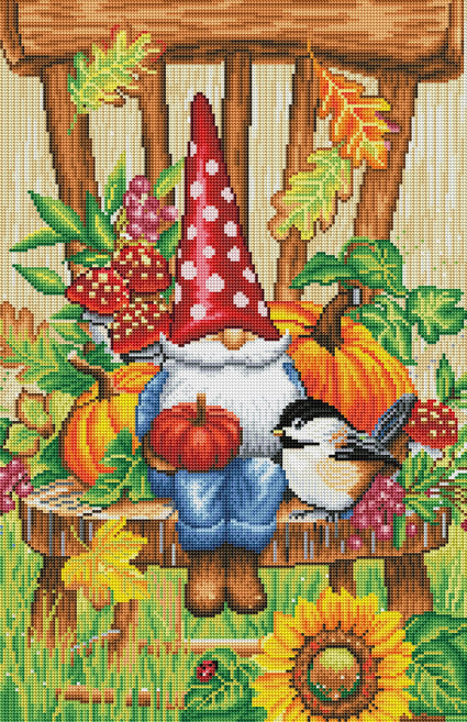 Diamond Painting Gnome & Friends 17" x 26" (42.6cm x 65.8cm) / Round with 51 Colors including 4 ABs / 35,720