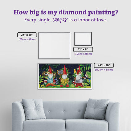 Diamond Painting Gnome Trio 44" x 20" (112cm x 51cm) / Square with 58 Colors including 4 ABs / 91,392