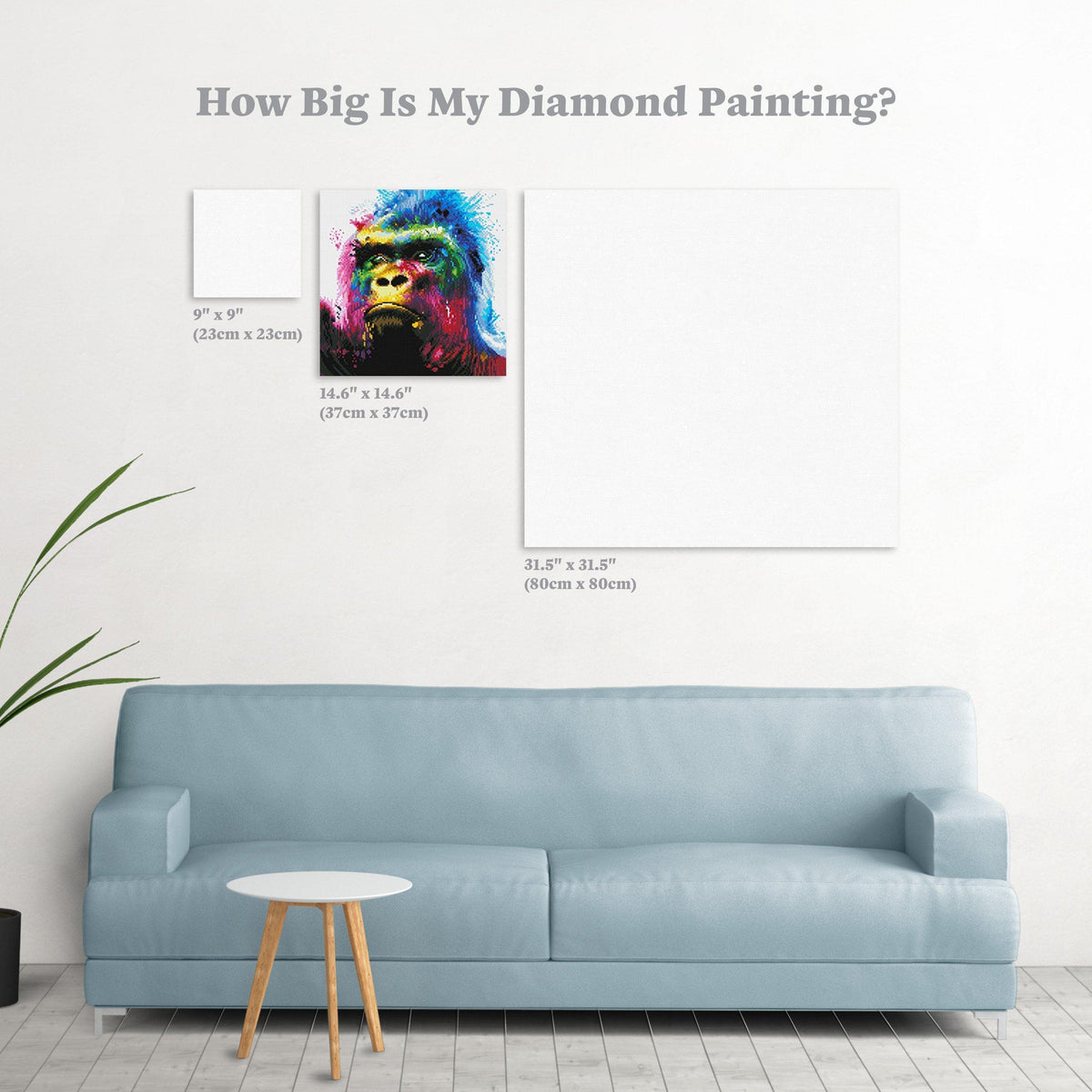 Diamond Painting Gorilla Round With 37 Colors Including 2 ABs / 14.6" x 14.6" (37cm x 37cm) / 17,161