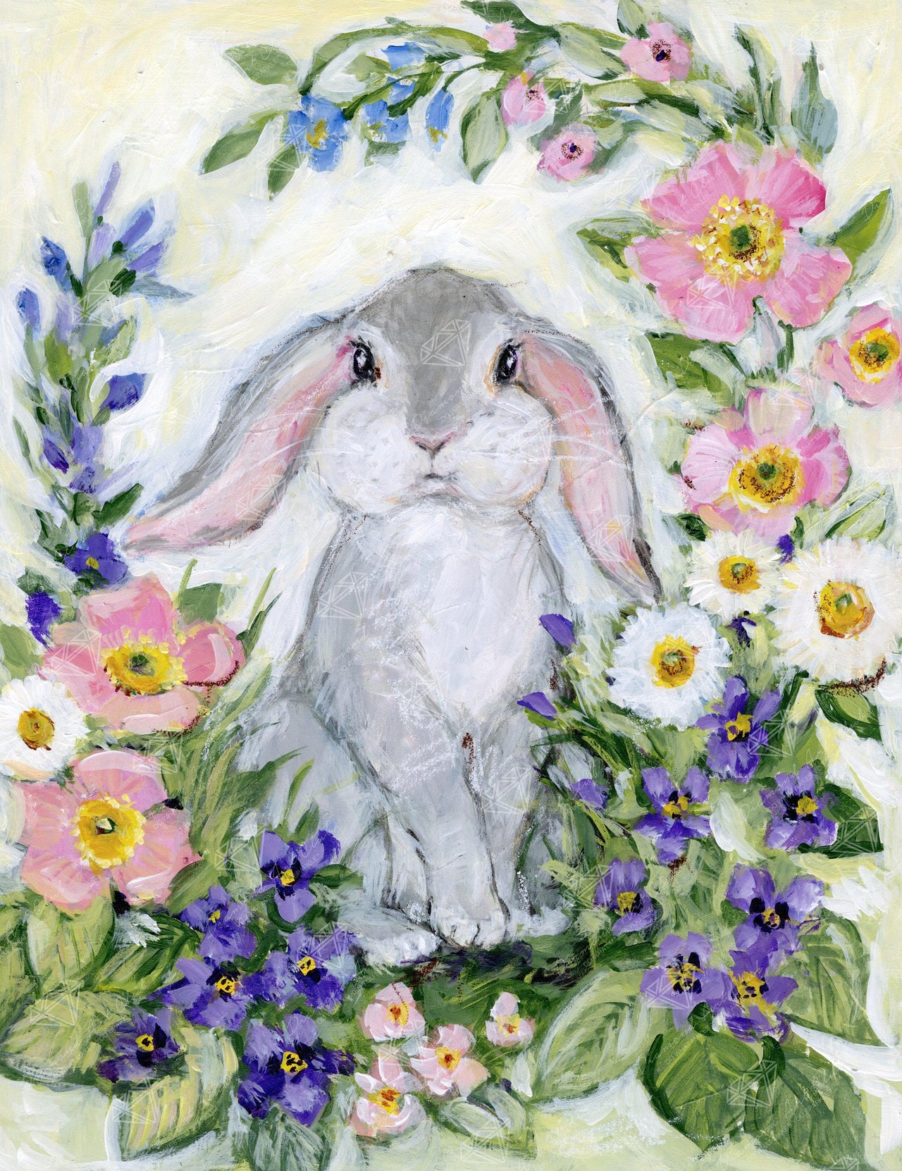 Diamond Painting Grey Bunny With Floppy Ears 20" x 26" (51cm x 66cm) / Round with 59 Colors including 4 ABs / 42,535