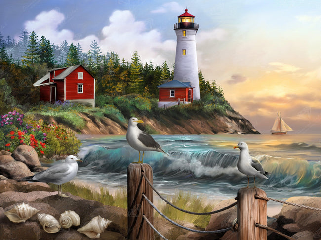 Diamond Painting Gull Point Lighthouse 31.5" x 23.6" (80cm x 60cm) / Square With 67 Colors Including 3 ABs / 77,040