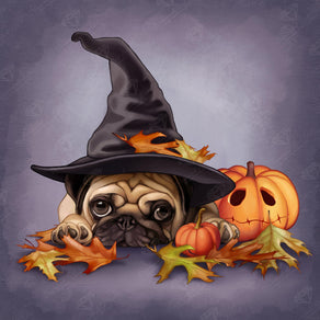Diamond Painting Halloween Pug 22" x 22″ (56cm x 56cm) / Square with 36 Colors including 2 ABs / 29,141