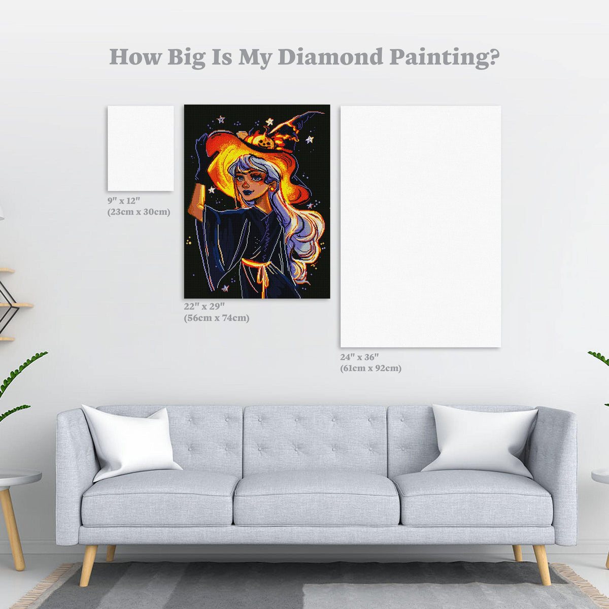 Diamond Painting Halloween Witch 22" x 29″ (56cm x 74cm) / Square with 24 Colors including 2 ABs / 64,753