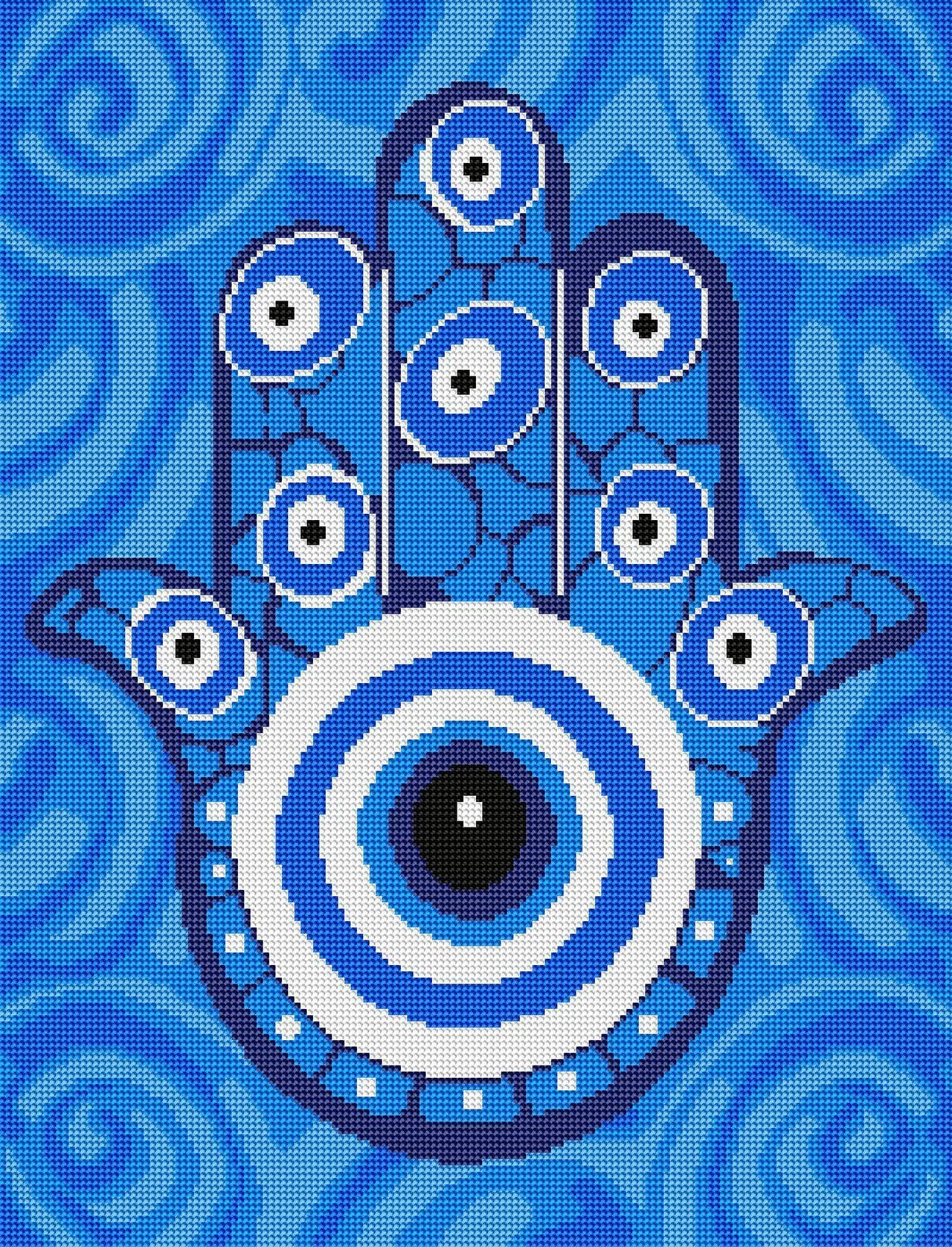 Diamond Painting Hamsa Hand of Fatima 17" x 22″ (43cm x 56cm) / Round with 8 Colors including 5 Glow-in-the-Dark / 30,249
