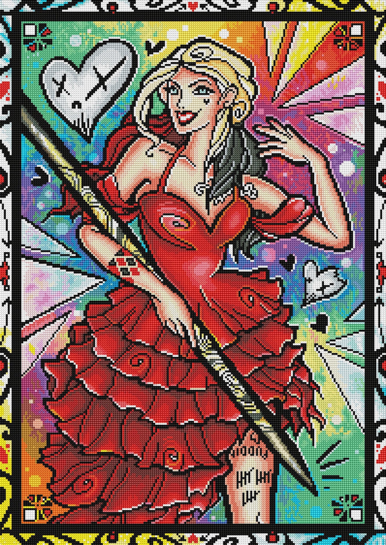Diamond Painting Harley Quinn™ & The Red Dress 22" x 31″ (56cm x 79cm) / Round With 58 Colors Including 4 ABs / 55,919