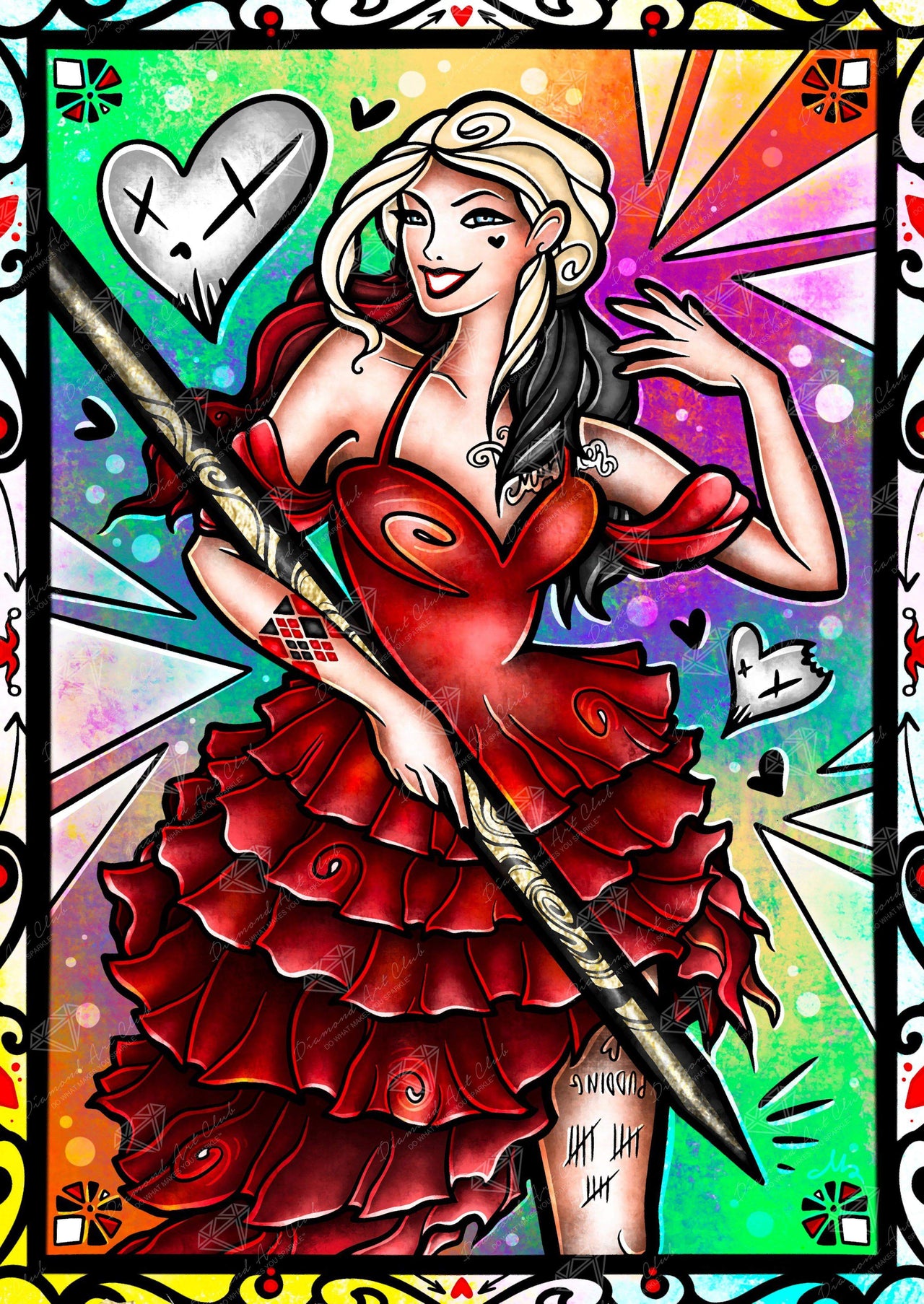 Diamond Painting Harley Quinn & The Red Dress (MM) 22" x 31″ (56cm x 79cm) / Round With 58 Colors Including 4 ABs / 55,919