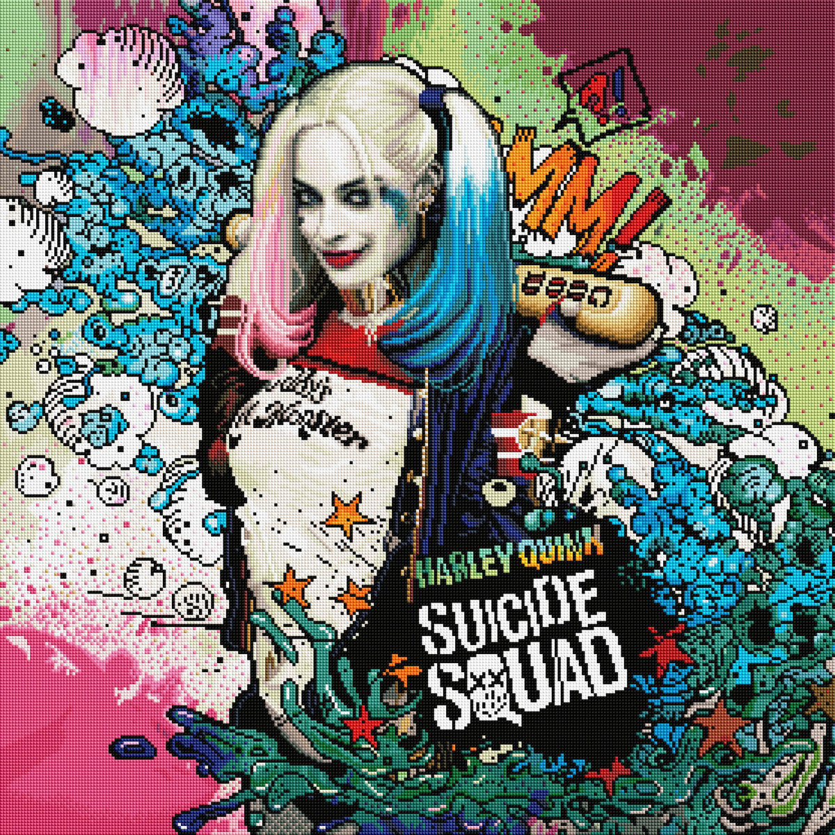 Diamond Painting Harley Quinn: Worst. Heroes. Ever. 27.6" x 27.6″ (70cm x 70cm) / Square With 67 Colors Including 4 ABs / 76,729