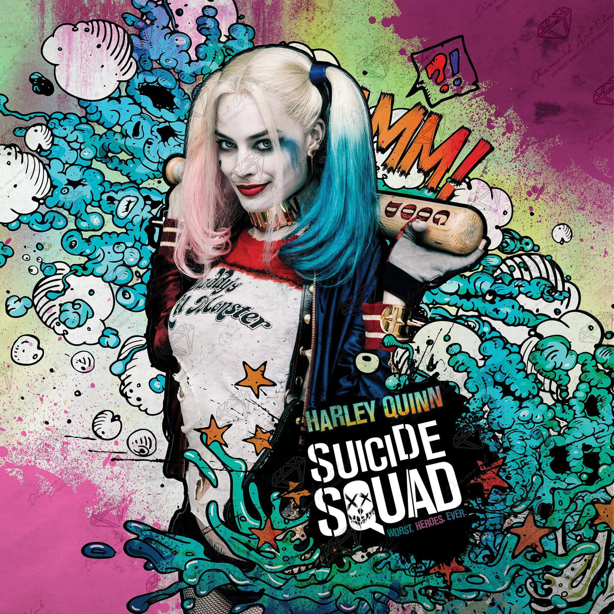 Diamond Painting Harley Quinn: Worst. Heroes. Ever. 27.6" x 27.6″ (70cm x 70cm) / Square With 67 Colors Including 4 ABs / 76,729
