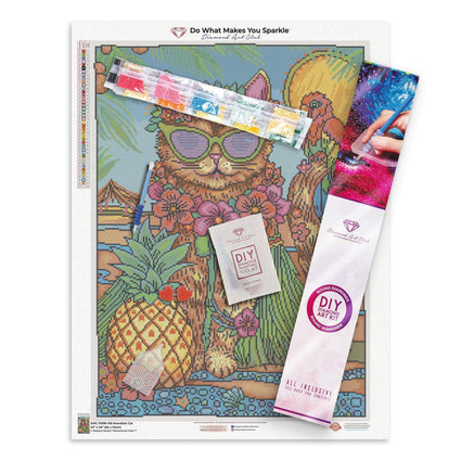 Diamond Painting Hawaiian Cat 22" x 30″ (56cm x 76cm) / Round with 41 Colors including 2 ABs / 53,460