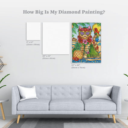 Diamond Painting Hawaiian Cat 22" x 30″ (56cm x 76cm) / Round with 41 Colors including 2 ABs / 53,460