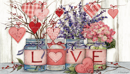 Diamond Painting Heart Flower Jars 35" x 20″ (89cm x 51cm) / Round with 53 Colors including 3 ABs / 57,376