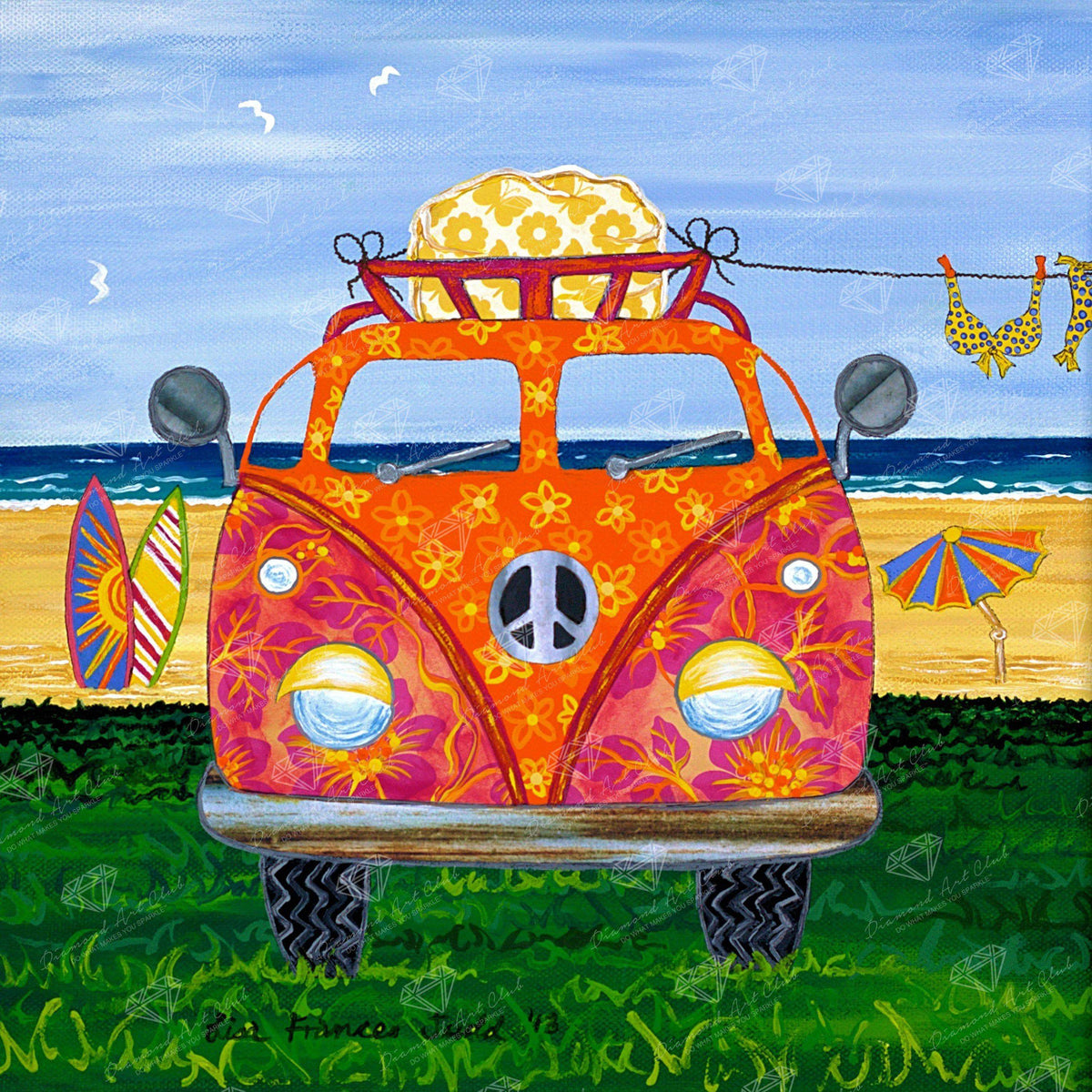 Diamond Painting Hippy Van Orange Square With 32 Colors / 12.6″ x 12.6″ (32cm x 32cm) / 15,625
